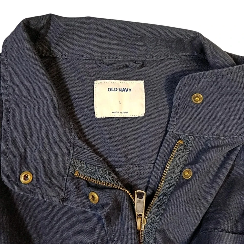 Old Navy Field Jacket Womens L Blue Chore Zip Up Twill Waist Tie Outdoor Utility